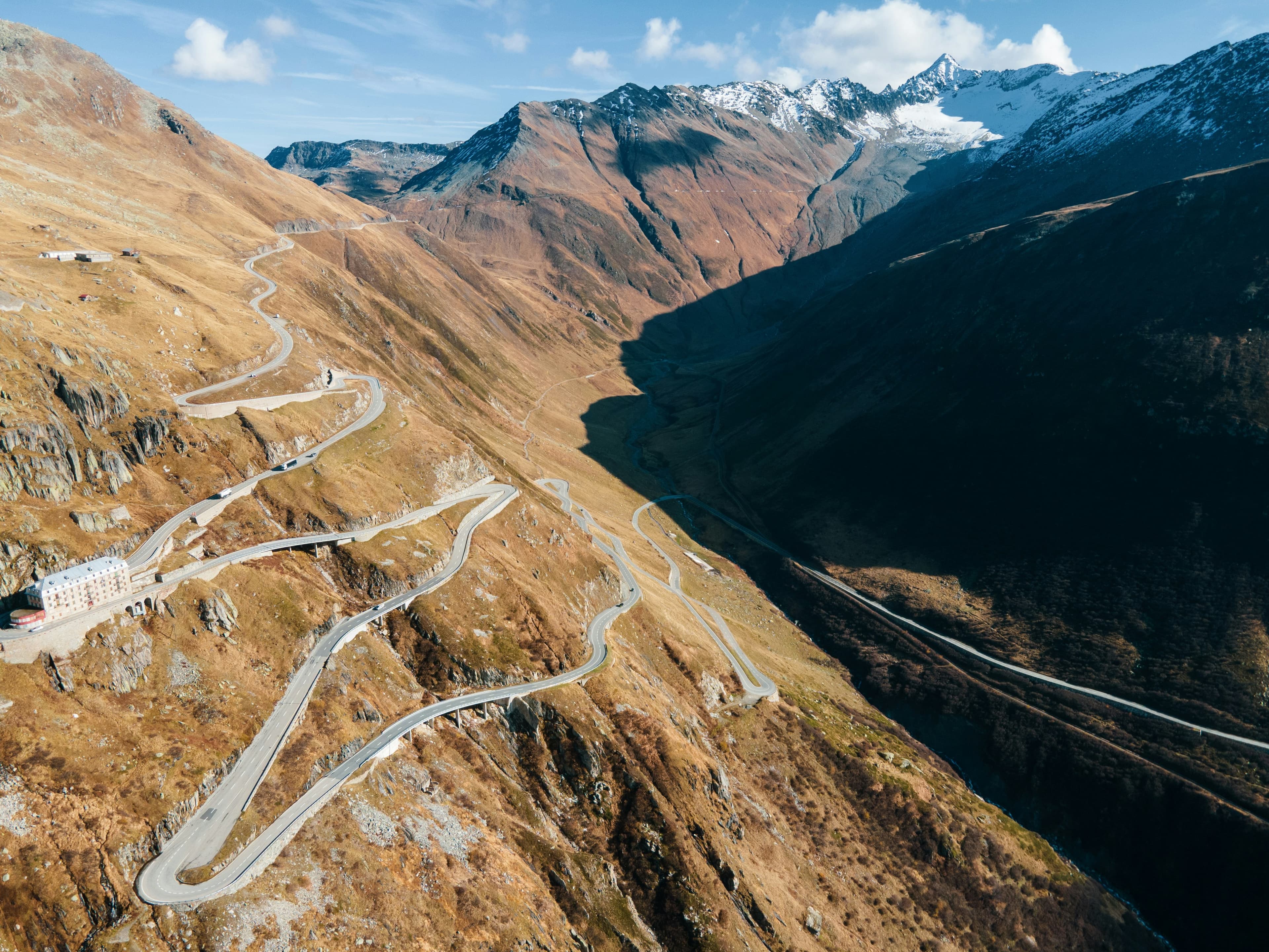 Furka Pass winding switchbacks through the Alps